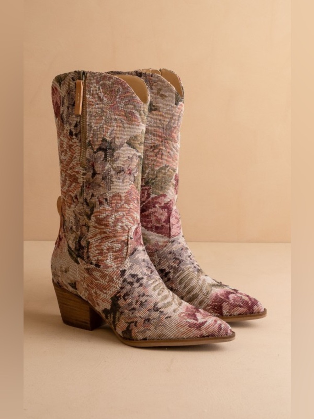 Floral Embroidered Pointed-Toe Heeled Boot - Pink Multi - Picture 2 of 5